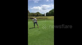 No golf club, no problem: Man uses soccer skills to sink putt