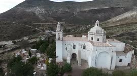 Drone footage of church in Real de 14 Mexico