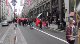Trade union workers march down the Strand in London on the Mayday parade by jim connor