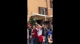 Liverpool fans sing in Rome bar before Champions League semi-final
