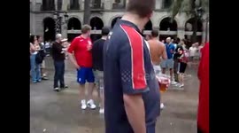 Spanish police hit by missile after nicking football.