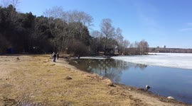 Russian fishermen on ice in May