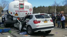 BMV SUV Crashes into Gasoline Tanker