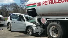 BMW SUV Crashes into Gasoline Tanker