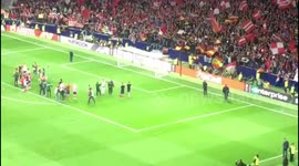 Atletico Madrid players and fans celebrate as squad advances to Europa League final