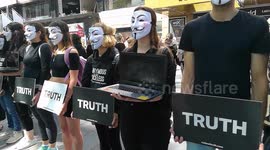 Vegan people protest Cube of Truth at Leicester square in London