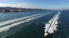 Water Skiing on Wellington Harbour. World Champ Water Skiers and Race Power Boats on Sparkling Wellington Harbour with Panoramic Views of City and Suburbs. #01