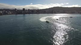 Water Skiing on Wellington Harbour. World Champ Water Skiers and Race Power Boats on Sparkling Wellington Harbour with Panoramic Views of City and Suburbs. #04