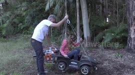 Nutty professor builds crazy leaf blower powered swing ride for his children