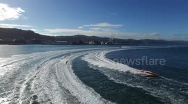 Water Skiing on Wellington Harbour. World Champ Water Skiers and Race Power Boats on Sparkling Wellington Harbour with Panoramic Views of City and Suburbs. #11/11