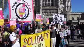 In with the protesters of the Windrush affier stopping at Westminster Abby chanting getting very animated by jim connor