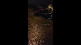 Street in a neighborhood during Harvey