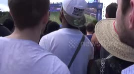 France suporters at Fan Zone cheer as Antoine Griezmann scores