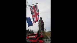 European Union and United Kingdom flags still hung together despite Brexit.