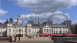 Scots Guards regiment of the Household Division rehearsing at Wellington Barracks for Trooping the colour parade in London