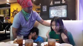 Teenagers burst into tears as father surprises them after three years abroad