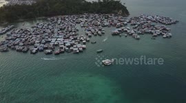Stilt Houses on Water and Boats Moving - Kota Kinabalu, Borneo Malaysia - 2.7K
