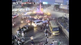 Motorcyclists escape death after truck smashes into traffic island and flattens them