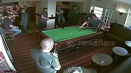 Footage shows amazing moment pool player had ball potted by a friend who volleyed it into the pocket