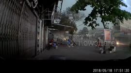 The strong wind blows everything on the road