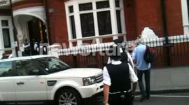 Julian Assange supporters outside Ecuadorean Embassy in London