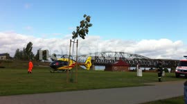 Air Ambulance Helicopter takes a very seriously injured person in Tczew, Poland