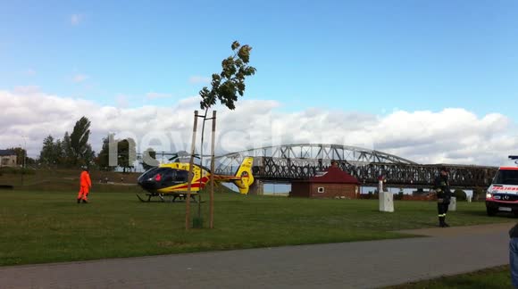 Air Ambulance Helicopter takes a very seriously injured person in Tczew, Poland