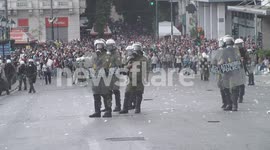 Greek riot police in face off with protesters in Athens, Greece