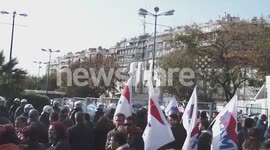 Greek protesters storm German - Greek conference