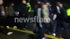 hull city after game chants towards police and Sheffield fans on the steps