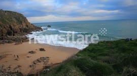 cornish surf,and beach, porthcurno, st levens, cornwall uk