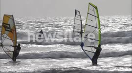 Kitesurfers take flight off Cornish coast