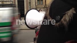 Protester with megaphone