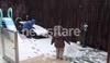 Kids playing with the snow in Barcelona