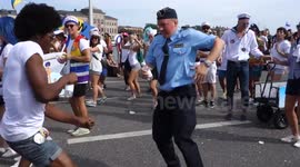 Swedish policeman dancing at gay pride
