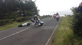 Spectacular crash at Ulster Grand Prix nearly takes out cameraman