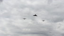 The Avro Vulcan Bomber, and two Avro Lancaster Bombers, Thumper (British) and Vera (Canadian).