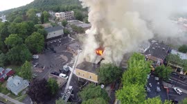 Drone captures firefighters putting out a huge blaze
