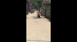 The motorbike caught fire on the road