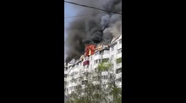 Massive fire sweeps through residential building in Russia