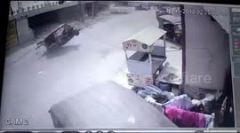 Lucky escape after electricity pole falls on tuk tuk