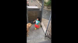 Midget toddler yells at dog.