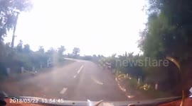 The crash between car and motorbike in the bend