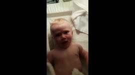 Baby takes HUGE fright at dads rasberry and hides behind his blanket