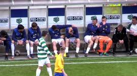 Footballer on bench gets involved after receiving painful ball to head