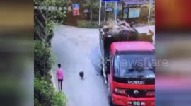 Huge stone falling from overloaded lorry hits passerby