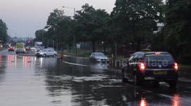 West Midlands flash flood, Wolverhampton road. Ducks on water. Why does the duck cross the road?