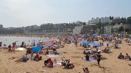 Beach-goers enjoy Bank Holiday sun at Broadstairs in Kent