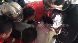 Firefighters free boy stuck in washing machine with saw
