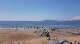 May Bank holiday local plymouth people swam to the local beach bovisands Devon